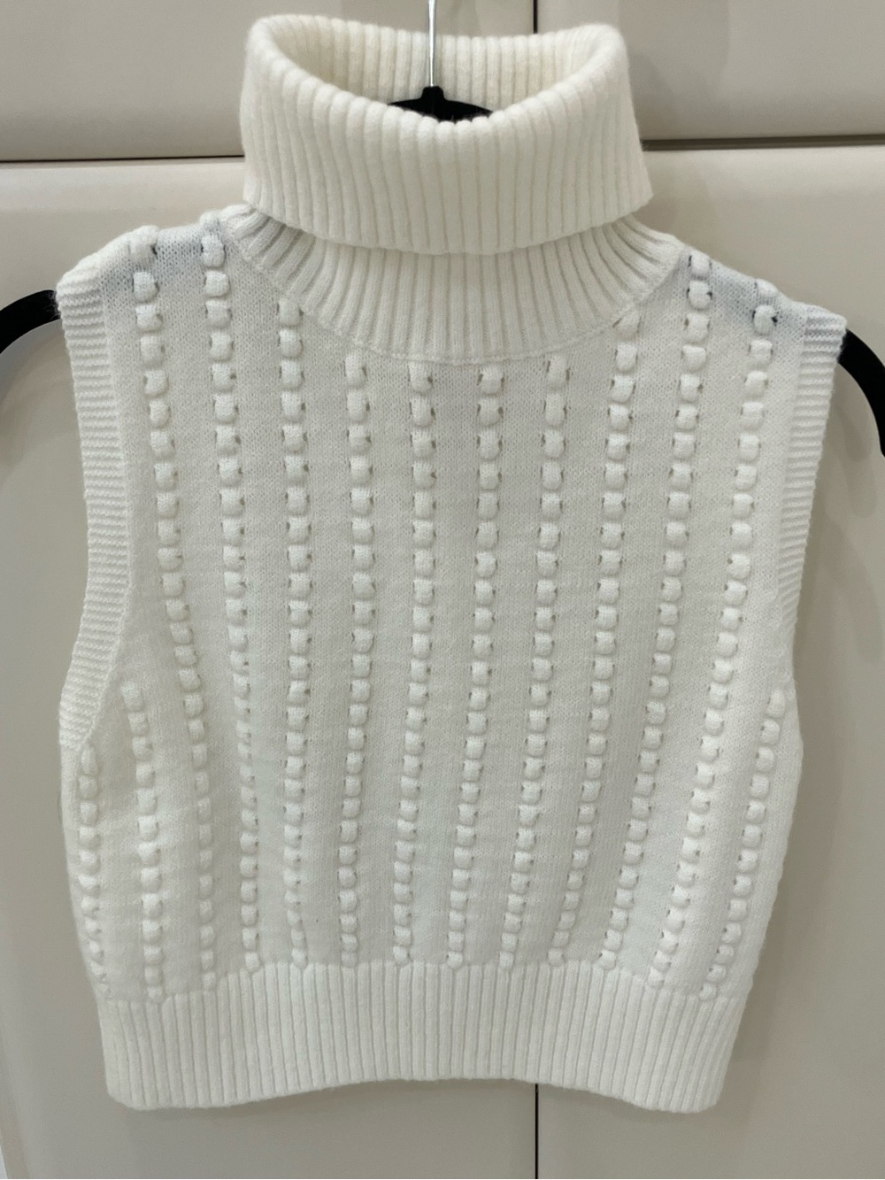 Sleeveless Turtleneck Knit Vest in Cream